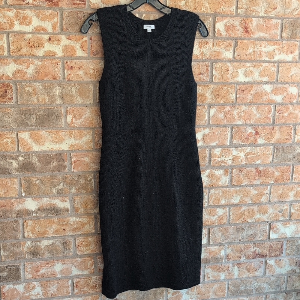 Vince Black Ribbed Sweater Dress